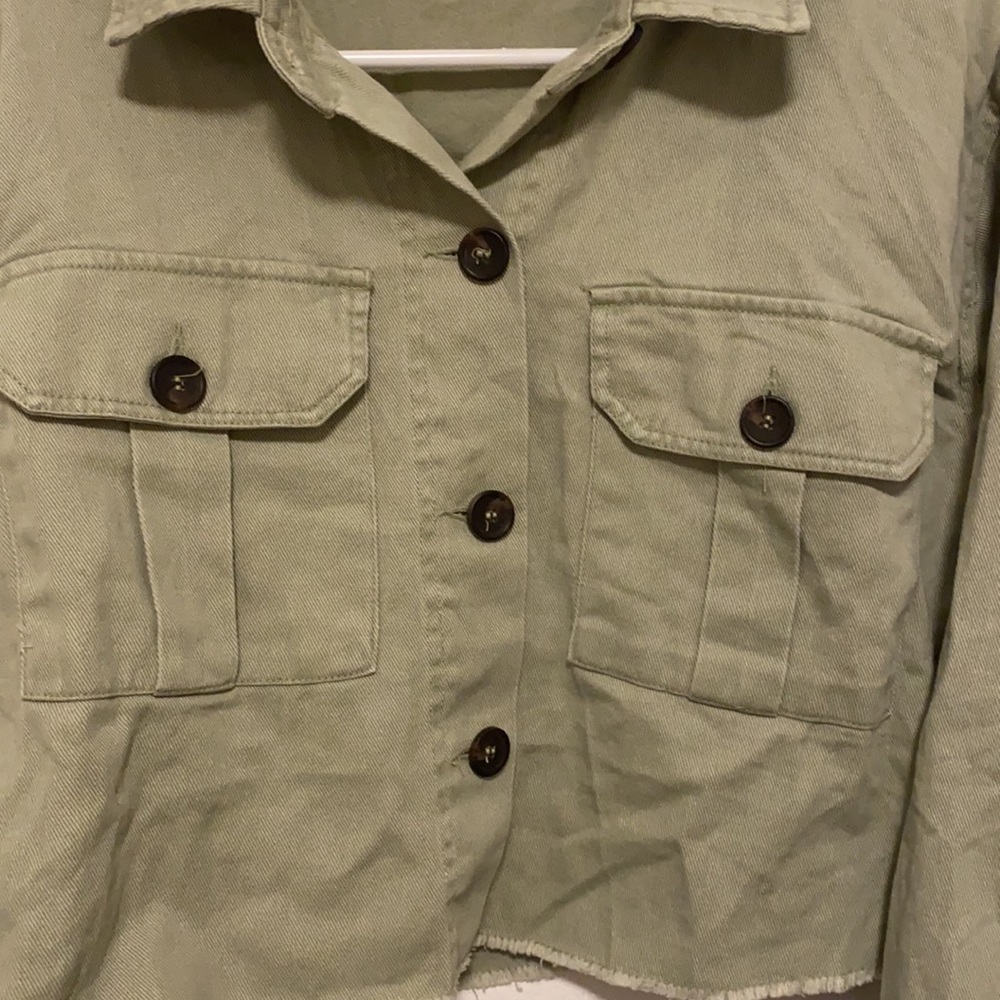 Timing Light Green Button Up Jacket With Fray Bot… - image 2